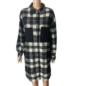 Zara Plaid Flannel Coat Womens Large Black White